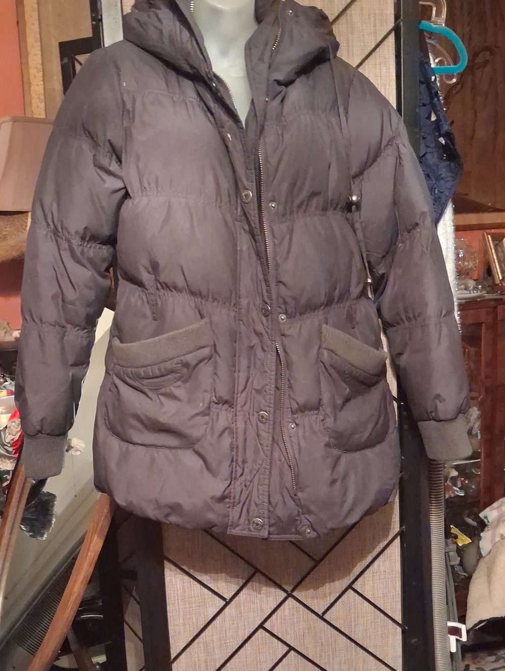 Betsey Johnson Dark Gray Hooded Puffer Jacket
